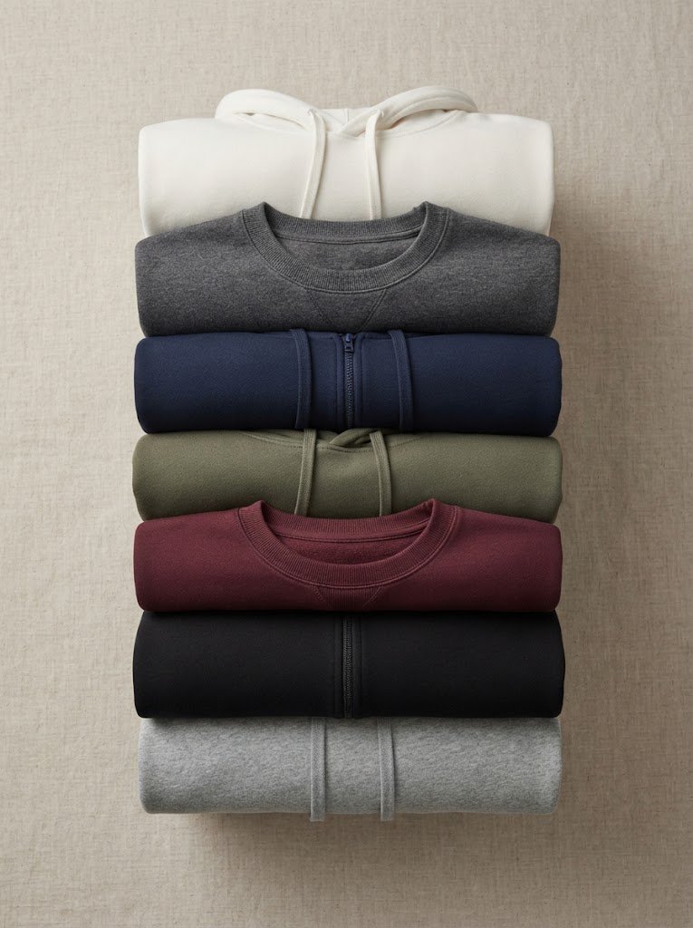 Lightweight hoodies and crew sweatshirts for air-conditioned spaces, 3:4 crop