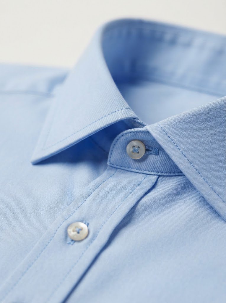 Close-up fabric and stitch detail of cotton shirting, 3:4 crop